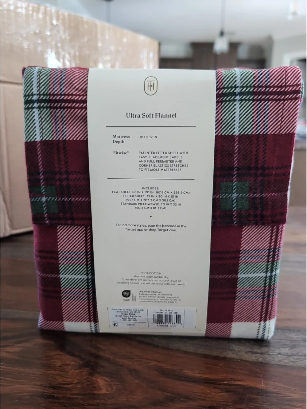 Twin 400 Thread Count Performance Holiday Sheet Set Green/Red Plaid - Threshold